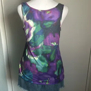 Express Women’s Rhinestone Embellished Floral Vibrant Watercolors Print Tank Top thumbnail 6