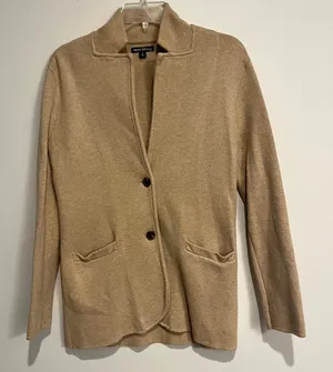 J.Crew Mercantile Sweater Blazer Tan Beige 100% Cotton Knit Button Front Small thumbnail 1