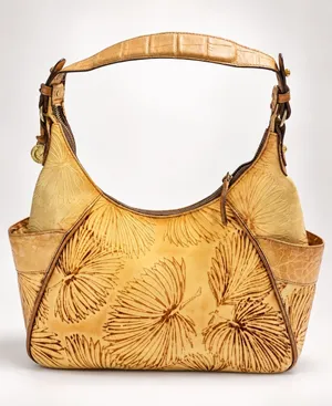 Brahmin Tan Tahiti Palm leaf and Crocodile embossed Shoulder Bag Rare Htf thumbnail 1