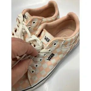 Vans peach &‎ white checkered sneakers women's size 10 skateboard punk trendy thumbnail 4