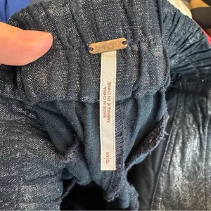 Free People Linen Blend Metallic Navy‎ Ikat Pattern Pants Size Small thumbnail 5