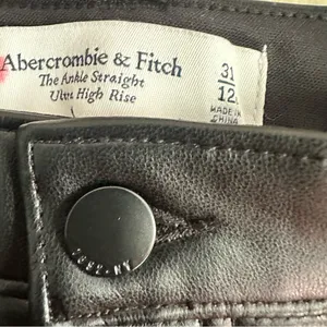 Abercrombie & Fitch Women's Black Cropped Faux Leather Straight Leg Pants thumbnail 3
