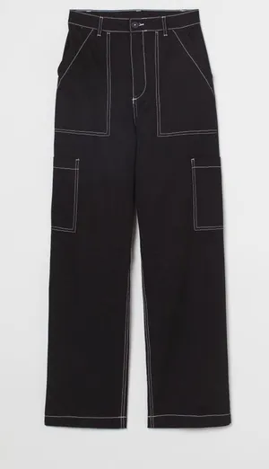 H&M Black Canvas Cargo Pants thumbnail 1