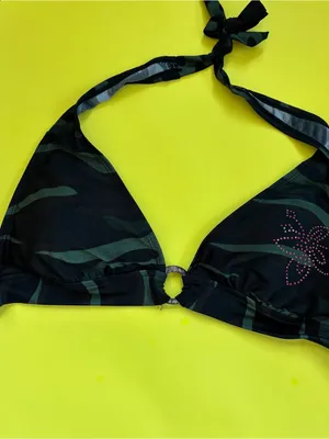 Y2K Camo Pink Triangle Bikini Crop Top Green Size 10 thumbnail 7