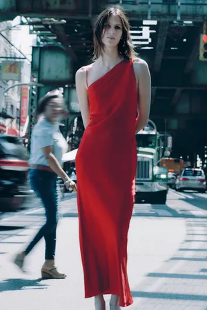 red midi dress satin party wedding coctail shower night out thumbnail 4
