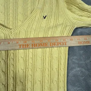 Y2K American Eagle V Neck Fitted Cable Knit Sweater Women Medium Yellow Preppy thumbnail 10
