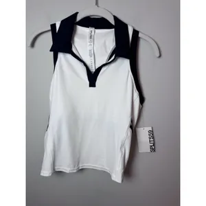 Splits59 Austin Airweight Crop Polo Top Women's Size M White Navy Athleisure NWT thumbnail 4