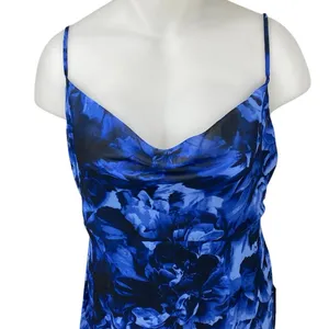 NEW Lulus Blue Floral Silk Satin Cami Camisole Cowl Neck Midi Slip Tank Dress XL thumbnail 3