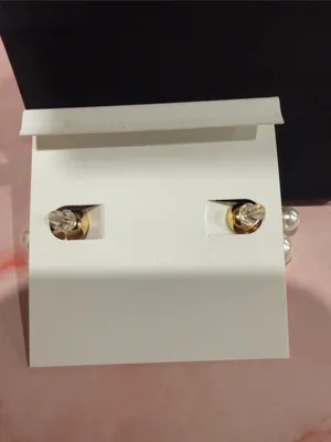 Tory Burch | Gold Plated Logo Earrings with Pearl Drop 3D Backs | Small thumbnail 3