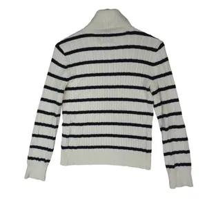 American Living Sweater Womens Large Ivory Blue Striped Cable Knit Turtleneck thumbnail 2
