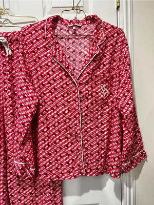 Victoria's Secret Flannel Reindeer Prints Pajama Set Size Large Red Black White thumbnail 4