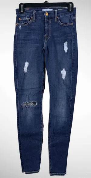 7 For All Mankind Dark Blue Distressed Skinny Jeans size 24 thumbnail 1