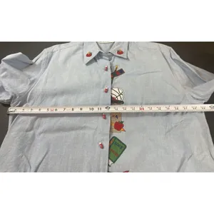 90s Teacher Embroidered School Theme Dressbarn Blue Button Up Long Sleeve Top L thumbnail 10