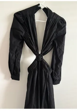 o.p.t Kimia Linen Cotton Cut Out Minimalist Black Elegant Dress Size Small thumbnail 3
