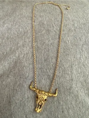 Gold Bull Skull Pendant Necklace thumbnail 5