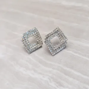 Vintage Stud Earrings Geometric Clear Gem Silver Tone - Fair Condition thumbnail 2