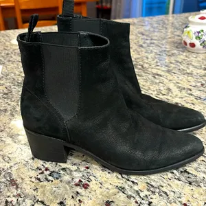 Dolce Vita black textured suede pointed toe pull on style 2” ankle boots thumbnail 1