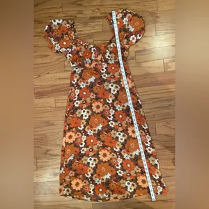 Max+Ash- Brown and Orange Puff Sleeve Maxi Sundress Size M thumbnail 8