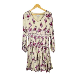 Hayden Los‎ Angeles Purple Floral Tiered Smocked Waist Rayon Dress Medium Boho thumbnail 2