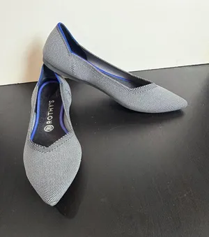 Rothy's The Point flats in grey birdseye knit pattern with blue details Size 10 thumbnail 1