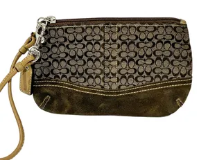 Coach Mini Signature C Mahogany Suede Leather Trim Purse Bag Wallet Wristlet thumbnail 1