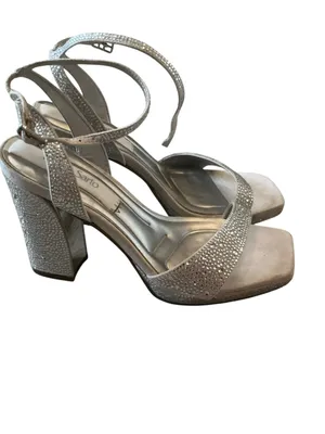 Franco Sarto women’s L-Daffy ankle strap heeled sandals metallic silver w stones thumbnail 3