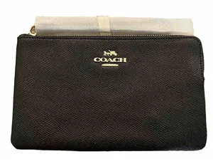 Coach New York Large Corner Zip Wristlet Black Leather Purse NWT 0195031083518 thumbnail 1