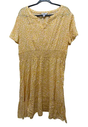 Croft & Barrow Womens Yellow White Floral Smocked Waist Ruffle Hem Dress XL thumbnail 1