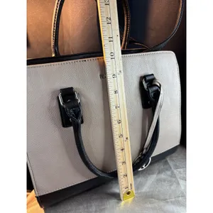 Nine West Black Cream Two Tone Satchel Handbag Silver Hardware Shoulder Bag thumbnail 4