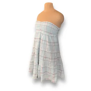 True Craft Plaid Gauze Strapless Mini Dress Baby Blue‎ Cottagecore Boho XL New thumbnail 4
