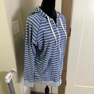 Eddie Bauer Legendwash Blue White Stripe Full Zip Sweater Hoodie Cotton L thumbnail 3