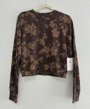 Nike Brown Floral Cropped Crewneck Sweatshirt thumbnail 1