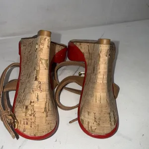 Tory Burch Red Patent Leather Cork Wedge Ankle Strap Peep Toe Sandals size 7.5 M thumbnail 11
