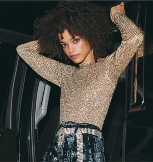 Intimately Free People Gold Rush Sequin Festival Top Long Sleeve Size Medium thumbnail 1