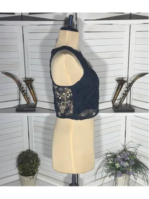 Hollister Y2K crop top sheer lace crochet floral coquette fairy boho whimsigoth thumbnail 3