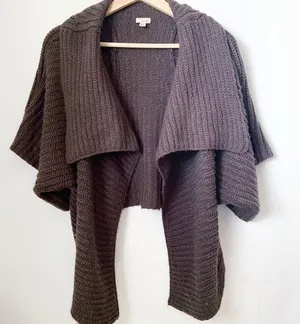 Hinge Cardigan Womens Brown Waterfall Open Chunky Knit Cropped Sweater thumbnail 1