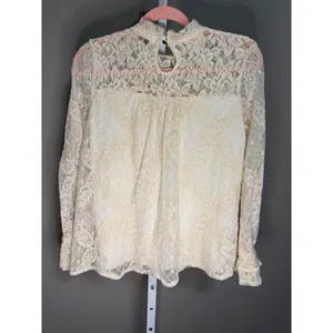 Altar'd State Cream Lace Mock Neck Blouse Romantic Boho Cottagecore Fairytale M‎ thumbnail 6