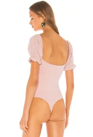 Privacy Please Olive Bodysuit Milkmaid Puff Sleeve thumbnail 3