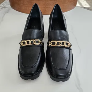 NWOT Sanctuary Black Leather Chain Loafers Chunky Lug Sole Size 11M thumbnail 2