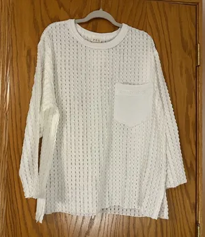 POL Ivory Her Kind Eyelets Crochet Eyelet Top - NWOT - Size L thumbnail 1