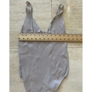 Wishlist Ribbed V-Neck Bodysuit Sleeveless Light Basic Tank‎ Leotard L thumbnail 3