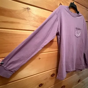 Ivory Ella size Medium purple long sleeve tee with boho elephant print. thumbnail 4