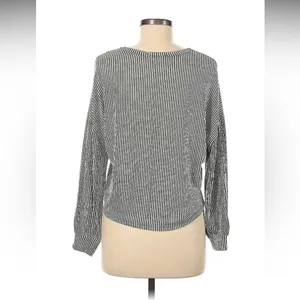 Caution to the Wind Women's Long Sleeve Top‎ Olive Green White Stripes Ribbed thumbnail 2