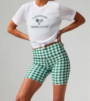 Tuckernuck Trellis Gingham Biker Shorts M NWT Green White 6” High Waist Pockets thumbnail 1