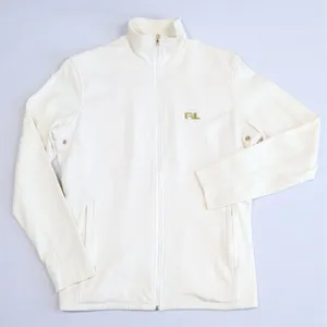Ralph Lauren Golf Jacket Women M Ivory Full Zip Track Mock Neck Gold Trim Tennis thumbnail 1