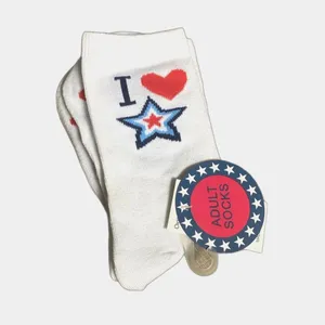 NWT USA Patriotic July 4th Socks 250 Stars Hearts Red White & Blue Womens OS thumbnail 2