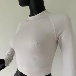 Gym Top Crop Top Long Sleeve Tee Round Neck Cropped Fitted Blouse Shirt Sport Top thumbnail 4