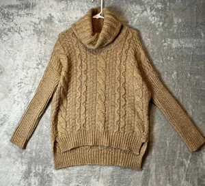 Cozy Chunky Knit Turtleneck Sweater Cable Knit, Slouchy‎ Fit Brown Alpaca Wool S thumbnail 1