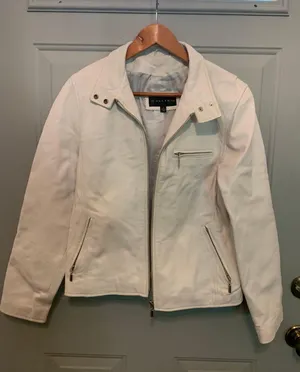 Vintage White Leather Jacket thumbnail 1