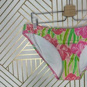 Lilly Pulitzer Surfs‎ Up Bikini Bottom Hibiscus Floral Print Pink Green Size M thumbnail 6